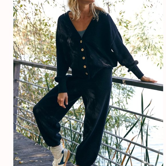 Free People Sweaters - NEW Free People Hailee Knit Cardi Set - Black Knit Noir